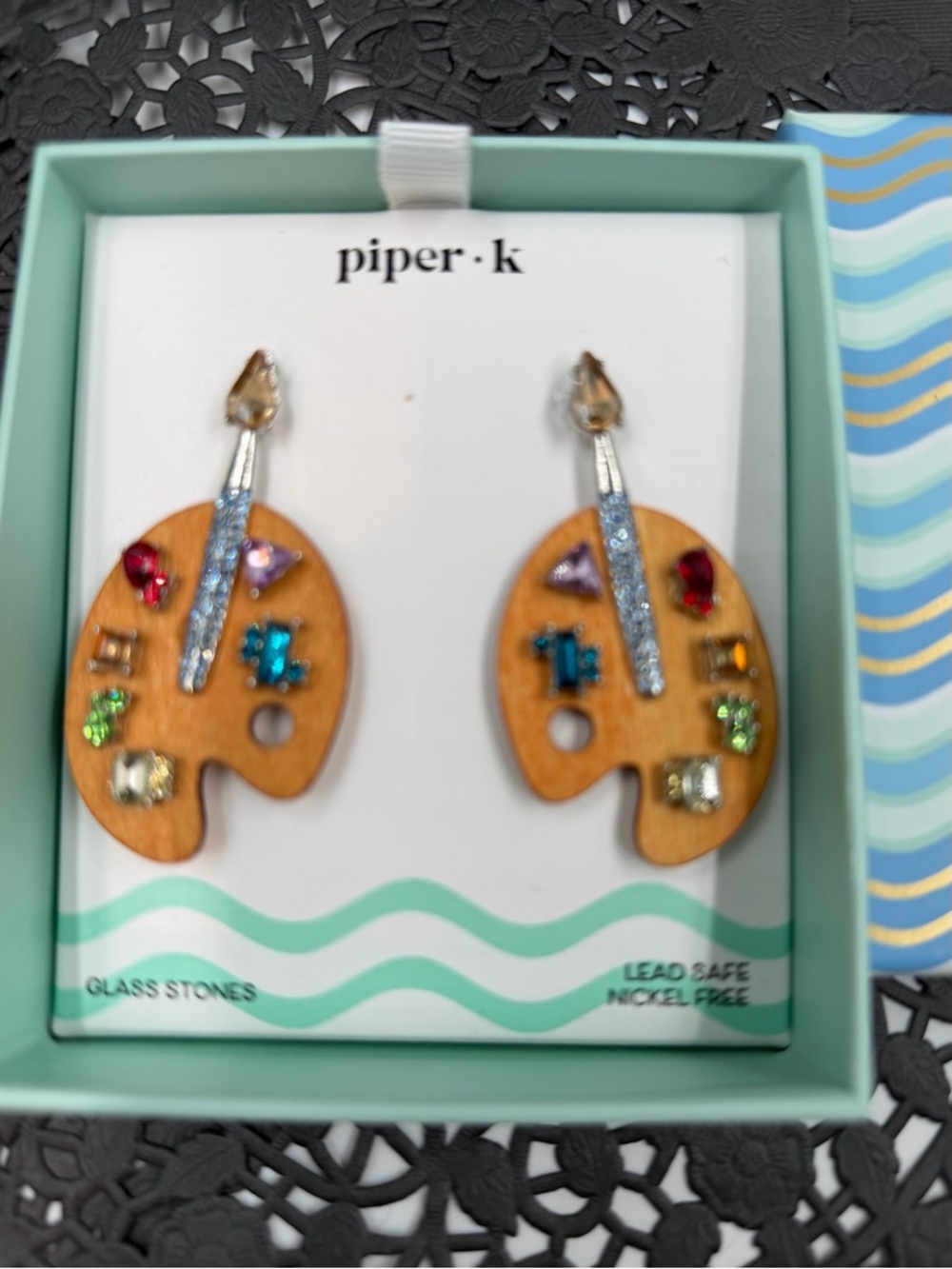 piper•k Multicolor Artist Palette Drop Earrings - Wood & Glass Stones
